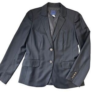 J. Crew 1035 Super 120s Wool 2 Button Pinstripe Navy Blazer Tailored Lined 8 EUC